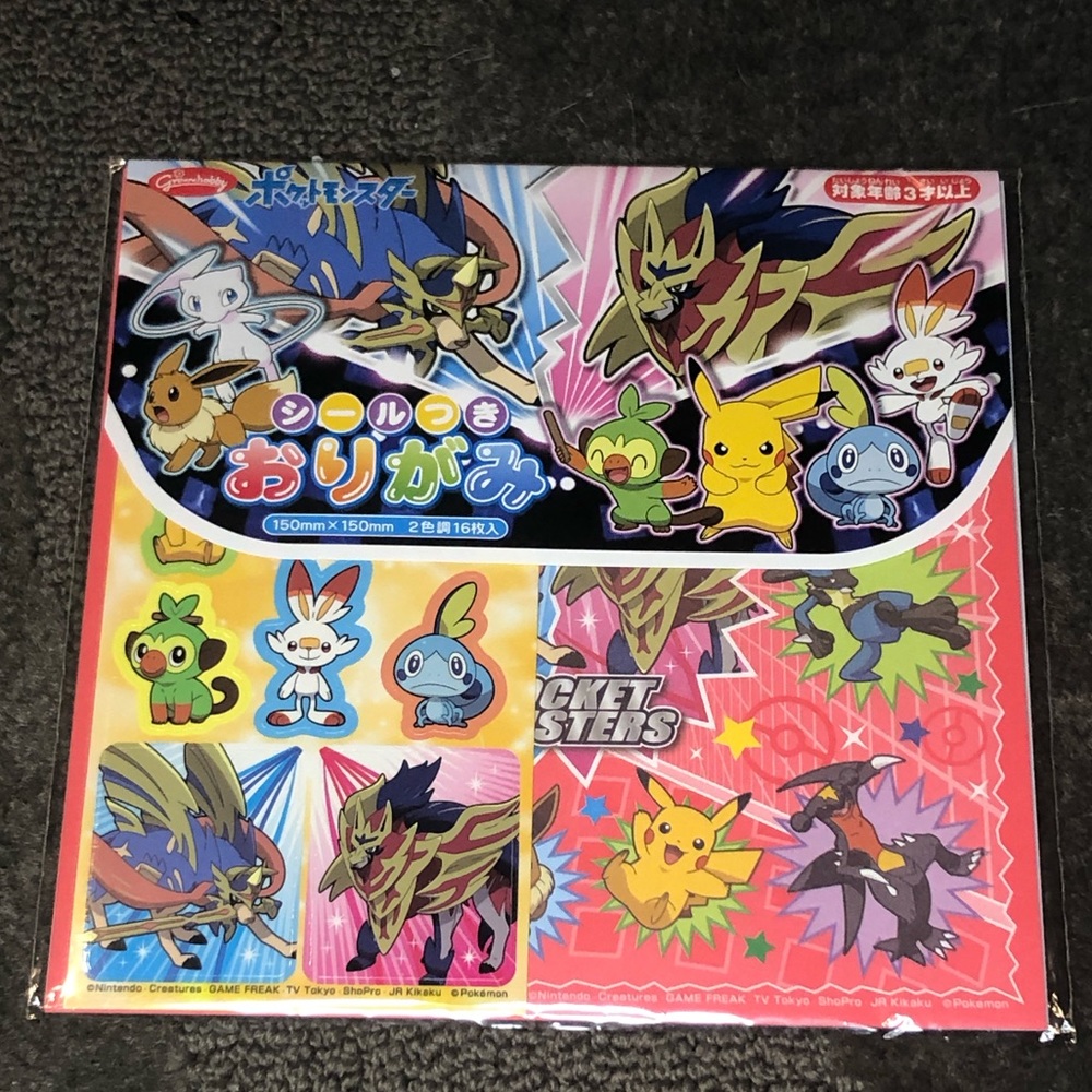 Pokemon Sword and Shield Origami Sheets + Stickers Japan Exclusive Red & Blue